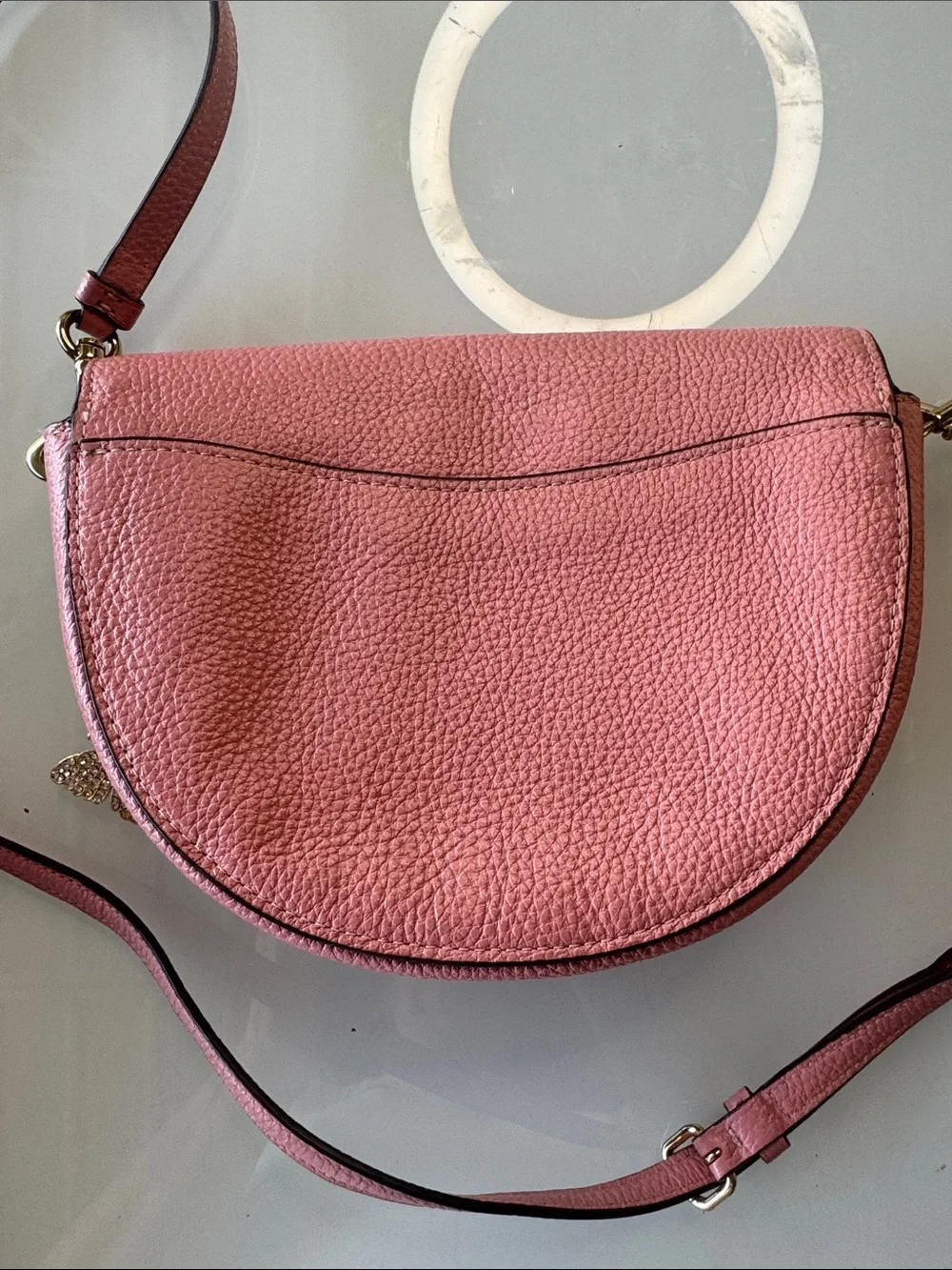 Coach Ellen Pink Pebbled Leather Saddle Crossbody with Butterfly Charm